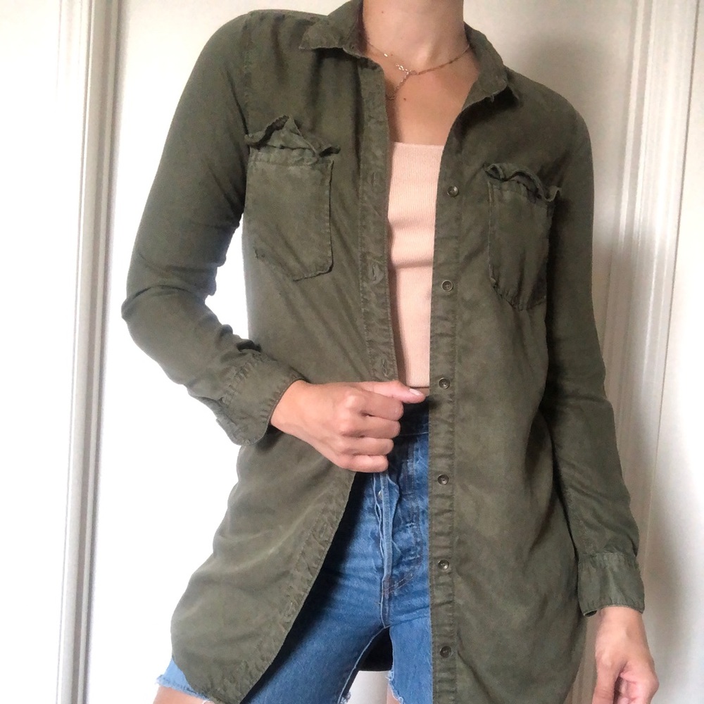 Green Denim button down blouse/layering piece
